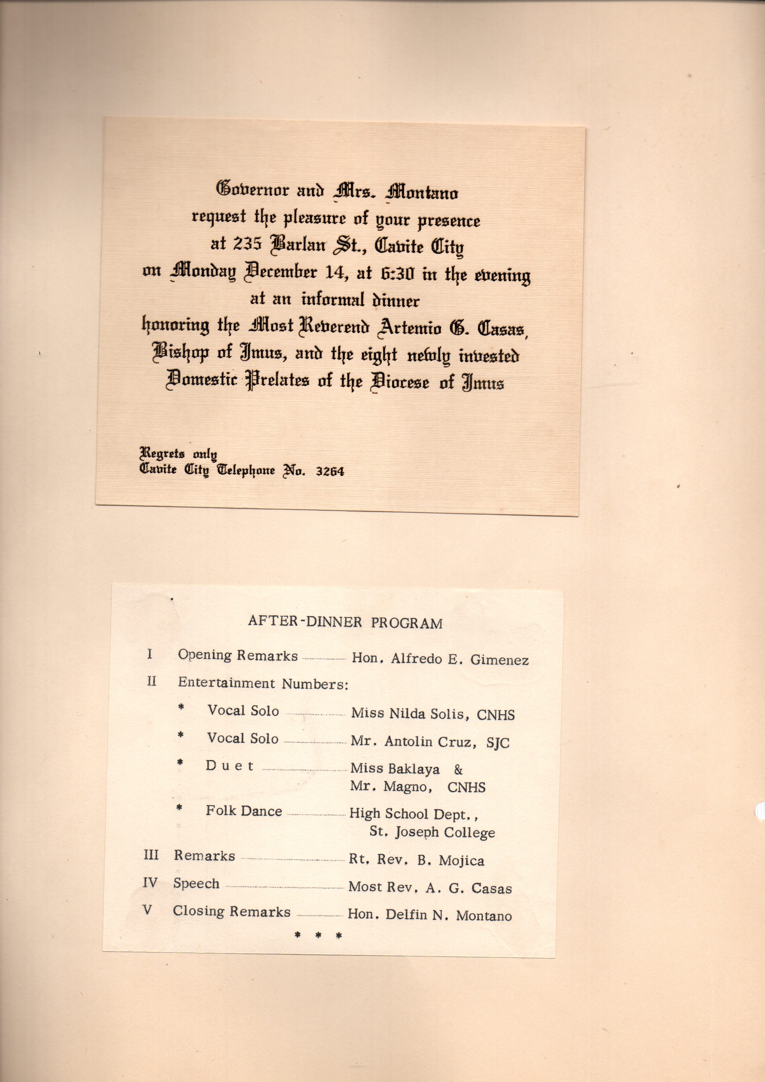 Monsinogri Investiture - Invitation